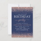 Navy Blue Any Age Birthday Roos Gold Pink Glitter Kaart (Voorkant)