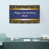 Navy Blue Any Age Gold Damask Birthday Banner (Beurs)