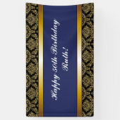 Navy Blue Any Age Gold Damask Birthday Banner (Verticaal)