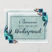 Navy Blue & Aqua Boho zal je mijn bruidsmeisje zij Kaart (Voorkant / Achterkant)