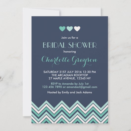 Navy Blue Aqua Chevron Bridal Shower Kaart (Voorkant)