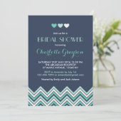 Navy Blue Aqua Chevron Bridal Shower Kaart (Staand voorkant)