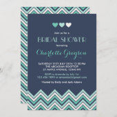 Navy Blue Aqua Chevron Bridal Shower Kaart (Voorkant / Achterkant)