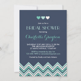 Navy Blue Aqua Chevron Bridal Shower Kaart