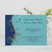Navy Blue Aqua Gold Post Wedding Kaart (Staand voorkant)