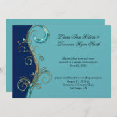 Navy Blue Aqua Gold Post Wedding Kaart (Voorkant / Achterkant)