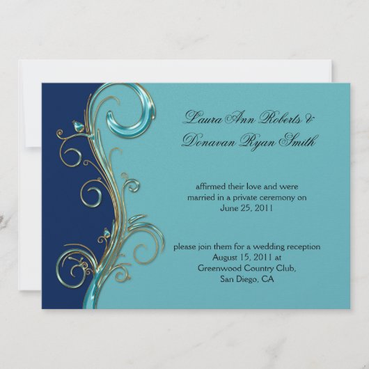 Navy Blue Aqua Gold Post Wedding Kaart (Voorkant)