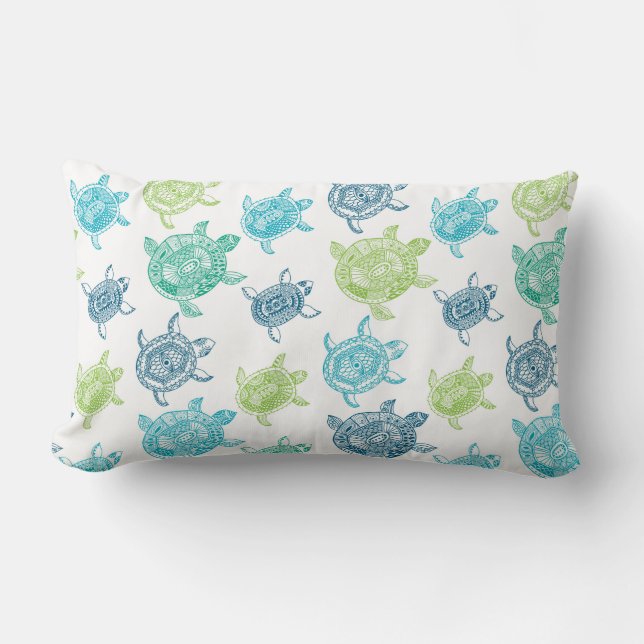 Navy Blue+Aqua+Lime Green+Blauwgroen Zeeen Kussen (Voorkant)