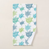 Navy Blue Aqua Lime Green Zee Turtles Patroon Bad Handdoek (Handdoek)