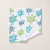 Navy Blue Aqua Lime Green Zee Turtles Patroon Bad Handdoek (Wasdoekje)