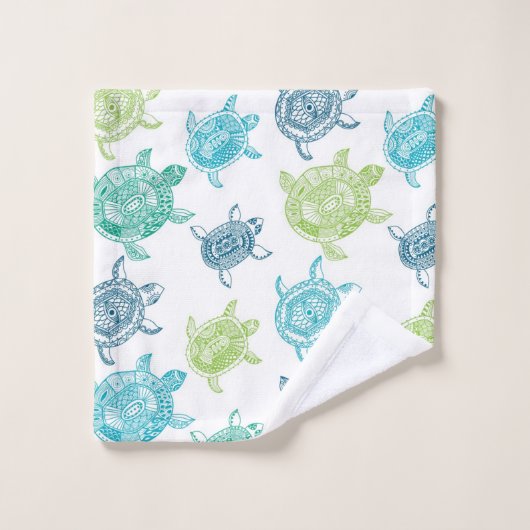 Navy Blue Aqua Lime Green Zee Turtles Patroon Bad Handdoek (Wasdoekje)