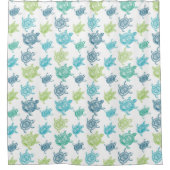 Navy Blue Aqua Lime Green Zee Turtles Patroon Douchegordijn (Voorkant)