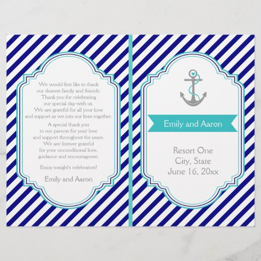 Navy blue, aqua nautical bruiloft (Voorkant)