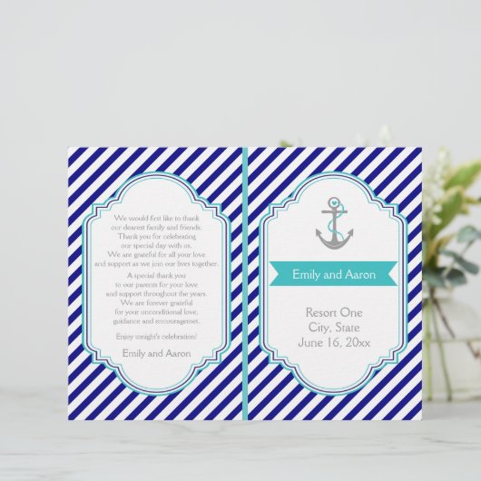 Navy blue, aqua nautical bruiloft (Staand voorkant)