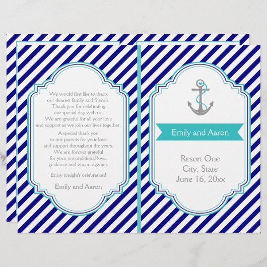 Navy blue, aqua nautical bruiloft (Voorkant / Achterkant)