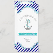 Navy blue, aqua nautical bruiloft programmakaart (Voorkant / Achterkant)