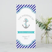 Navy blue, aqua nautical bruiloft programmakaart (Staand voorkant)