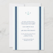 Navy Blue Aqua Nautical Stripes Coastal Wedding Kaart (Voorkant)