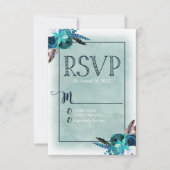 Navy Blue & Aqua Waterverf Bloemen bruiloft RSVP (Voorkant)