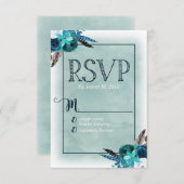 Navy Blue & Aqua Waterverf Bloemen bruiloft RSVP (Voorkant / Achterkant)