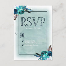 Navy Blue & Aqua Waterverf Bloemen bruiloft RSVP