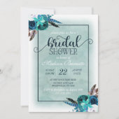 Navy Blue Aqua Waterverf bruids doucheuitnodiging Kaart (Voorkant)