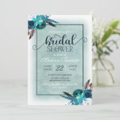 Navy Blue Aqua Waterverf bruids doucheuitnodiging Kaart (Staand voorkant)