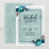 Navy Blue Aqua Waterverf bruids doucheuitnodiging Kaart (Voorkant / Achterkant)