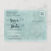 Navy Blue & Aqua Waterverf Bruiloft Save the Date Aankondigingskaart (Achterkant)