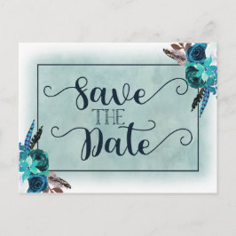 Navy Blue & Aqua Waterverf Bruiloft Save the Date Aankondigingskaart