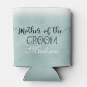 Navy Blue Aqua Waterverf Moeder van de bruidegom Blikjeskoeler (Achterkant)