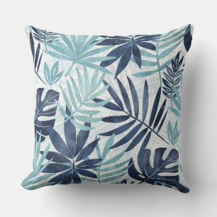 Navy Blue Aqua & White Palm Leaf Sierkussen