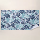 Navy Blue Aqua & White Palm Leaf Strandlaken (Voorkant)
