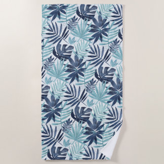 Navy Blue Aqua & White Palm Leaf Strandlaken