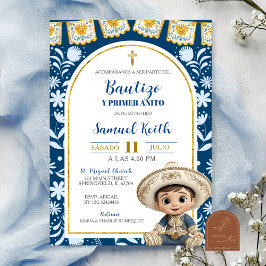 Navy Blue Arch Cielito Lindo Baptism 1st Birthday Kaart