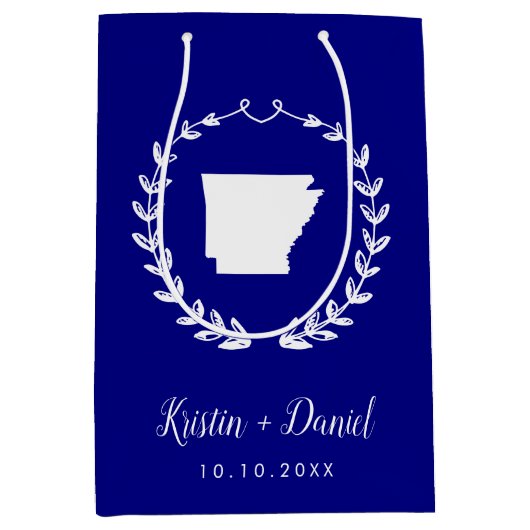 Navy Blue Arkansas Map Wedding Welcome Swag Medium Cadeauzakje (Voorkant)