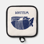 Navy Blue Armadillo en naam gepersonaliseerd Pannenlap (Voorkant)