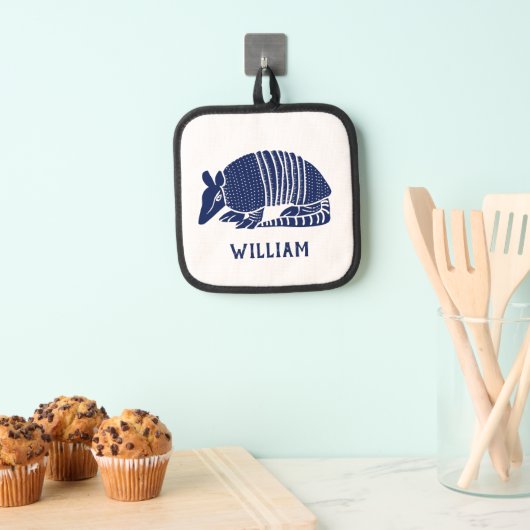 Navy Blue Armadillo en naam gepersonaliseerd Pannenlap (Insitu(Ophanging))