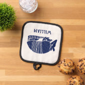 Navy Blue Armadillo en naam gepersonaliseerd Pannenlap (Top down)