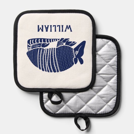 Navy Blue Armadillo en naam gepersonaliseerd Pannenlap (Voorkant / Achterkant)
