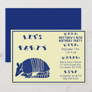 Navy Blue Armadillo gepersonaliseerd verjaardagsfe Kaart
