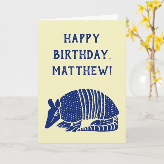 Navy Blue Armadillo gepersonaliseerde aangepaste b Kaart (Gele Bloem)