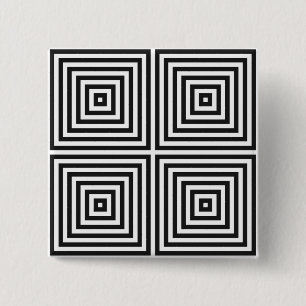 Navy Blue Art Concentric Squares op White BG Vierkante Button 5,1 Cm