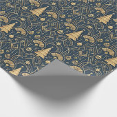 Navy Blue Art Deco Christmas Tree Pattern Cadeaupapier (Hoek)
