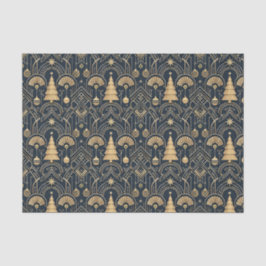 Navy Blue Art Deco Christmas Tree Pattern Tissuepapier