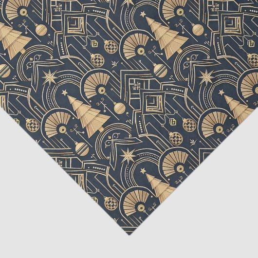 Navy Blue Art Deco Christmas Tree Pattern Tissuepapier (Detail)
