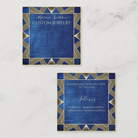 Navy Blue Art Deco Kaarten voor grote oorlogen Vierkante Visitekaartje (Voorkant / Achterkant)