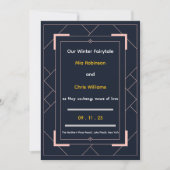 Navy Blue Art Deco Rose Gold Geometric Wedding Kaart (Voorkant)