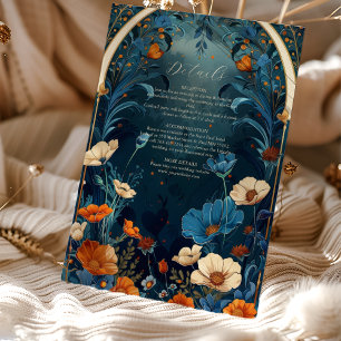 Navy Blue Art Nouveau bruiloft Informatiekaartje
