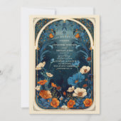  Navy Blue Art Nouveau bruiloft Kaart (Voorkant)